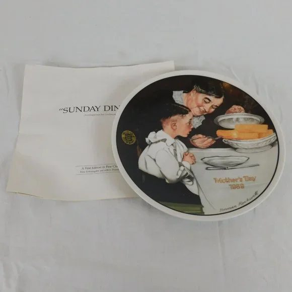 Norman Rockwell Collector Plate Knowles Mother's Day 1989 “Sunday Dinner” COA - Picture 2 of 5